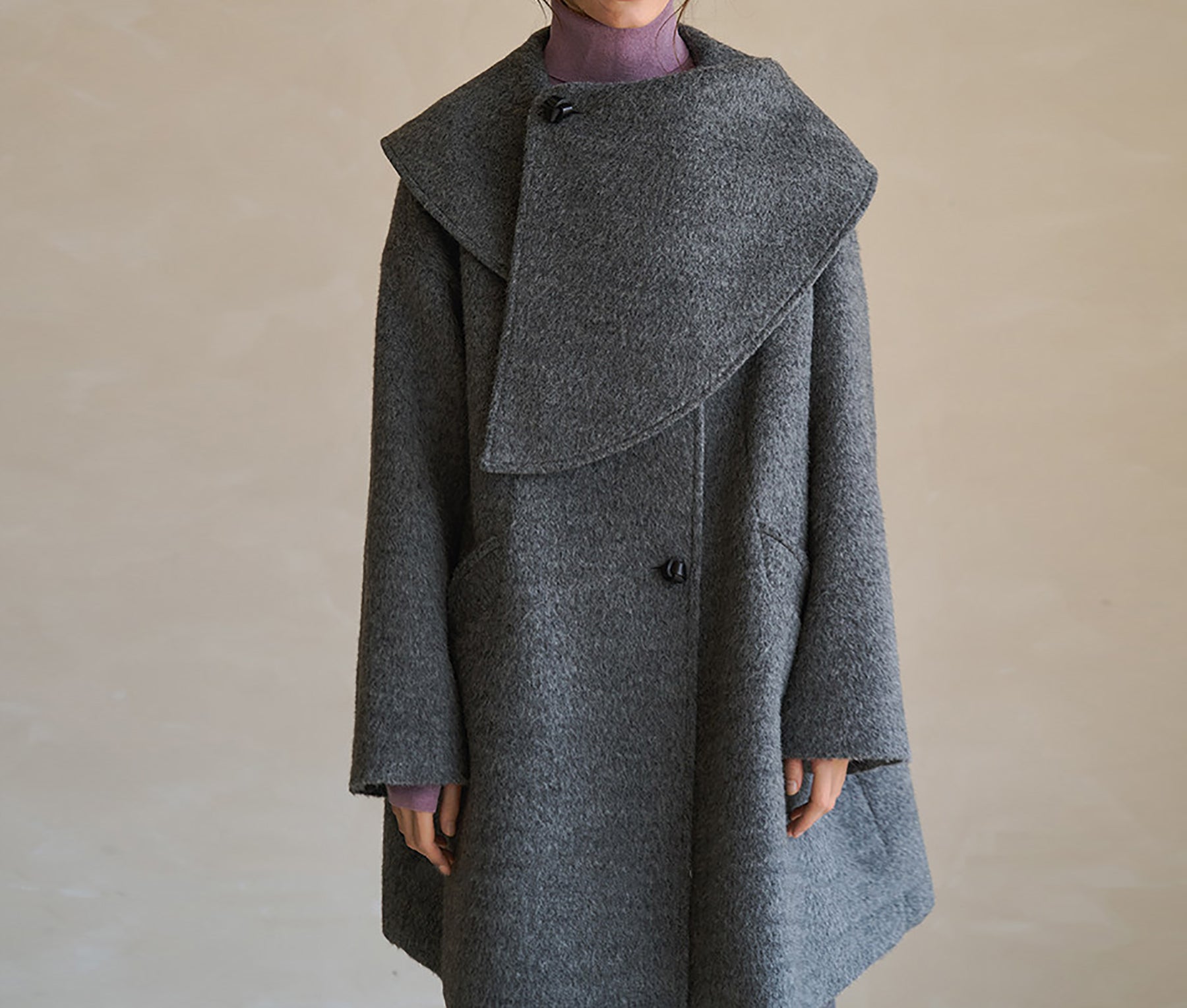 edoa Scarf Collar Alpaca Wool Trapeze Coat 