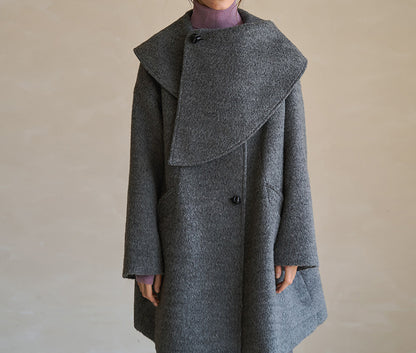 edoa Scarf Collar Alpaca Wool Trapeze Coat 