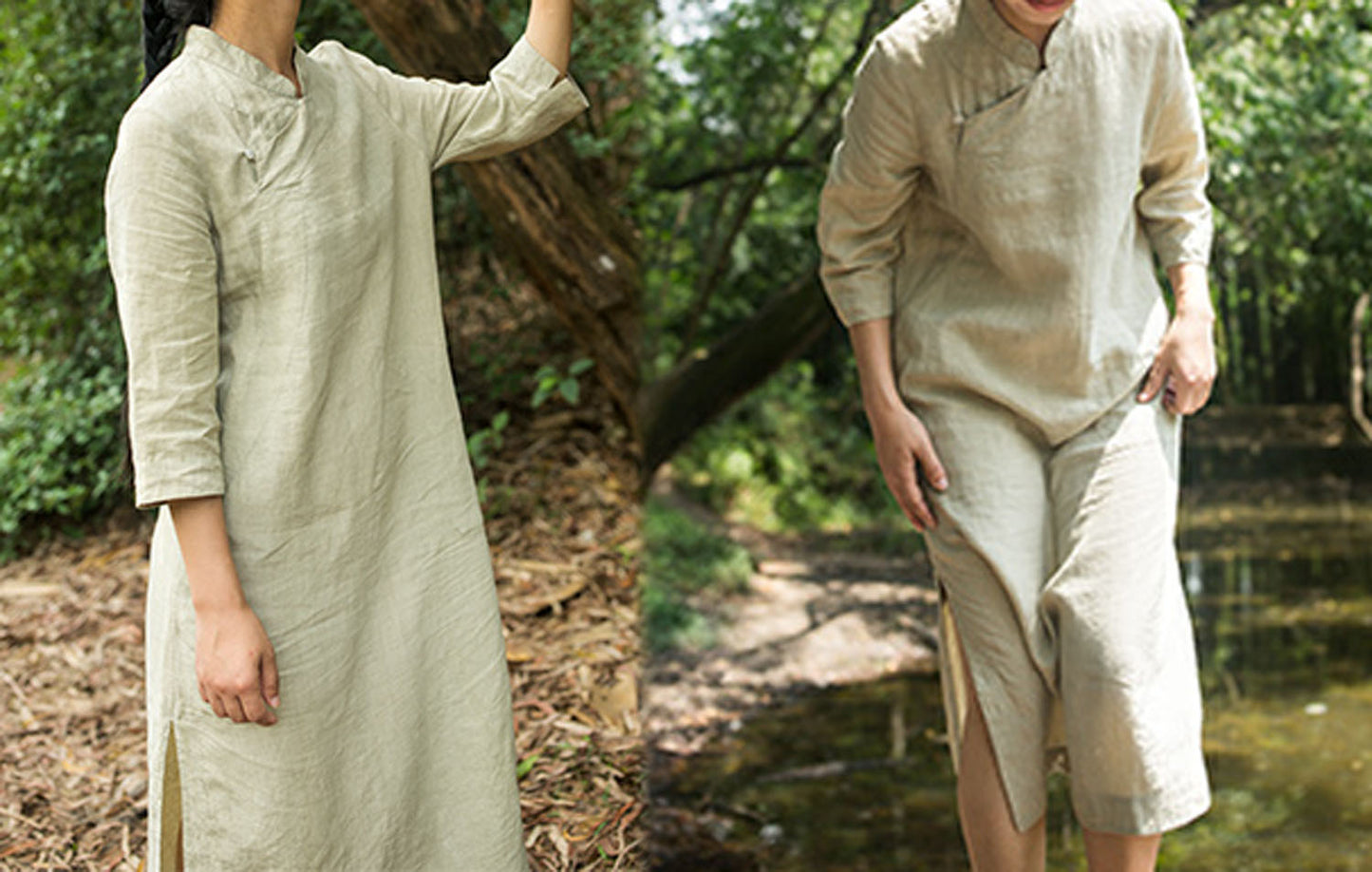 edoa Linen Modified Vintage Style Cheongsam