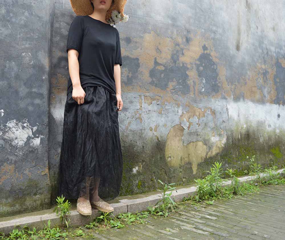 edoa Black Silk Organza Skirt 