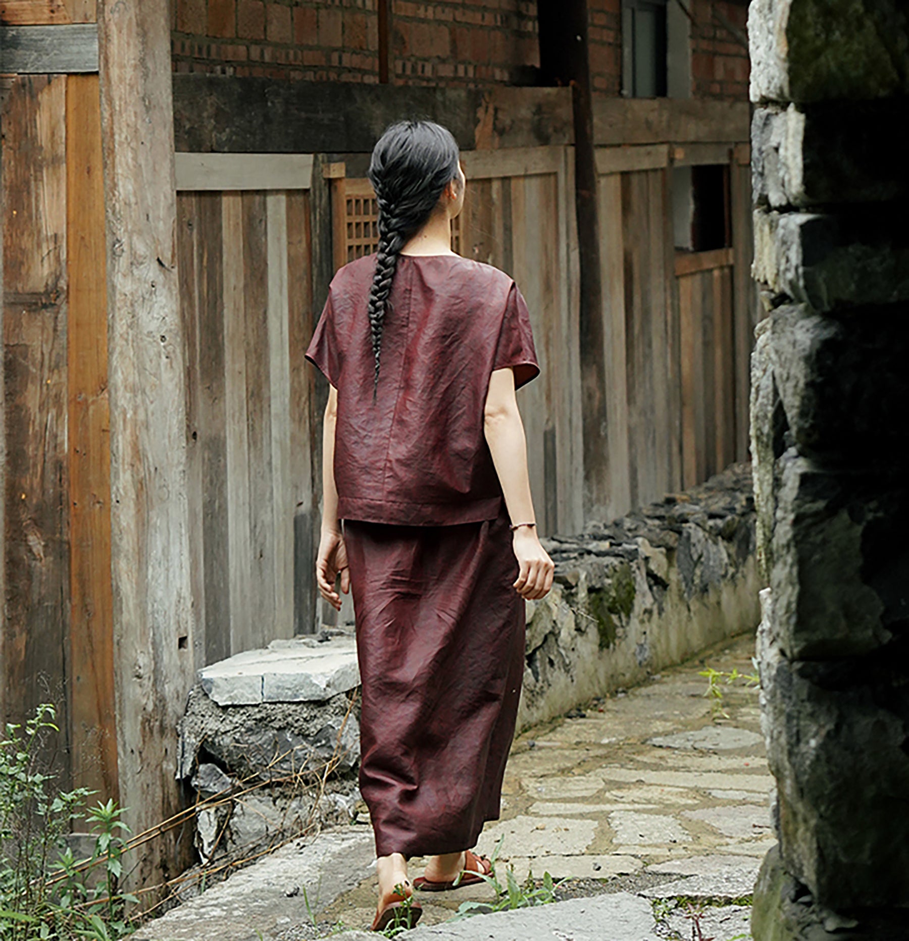 edoa Rusty Red Mud Silk Summer Top