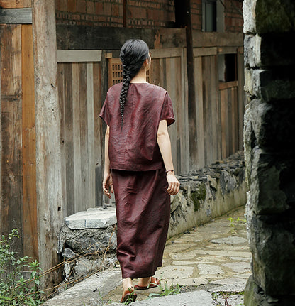 edoa Rusty Red Mud Silk Summer Top