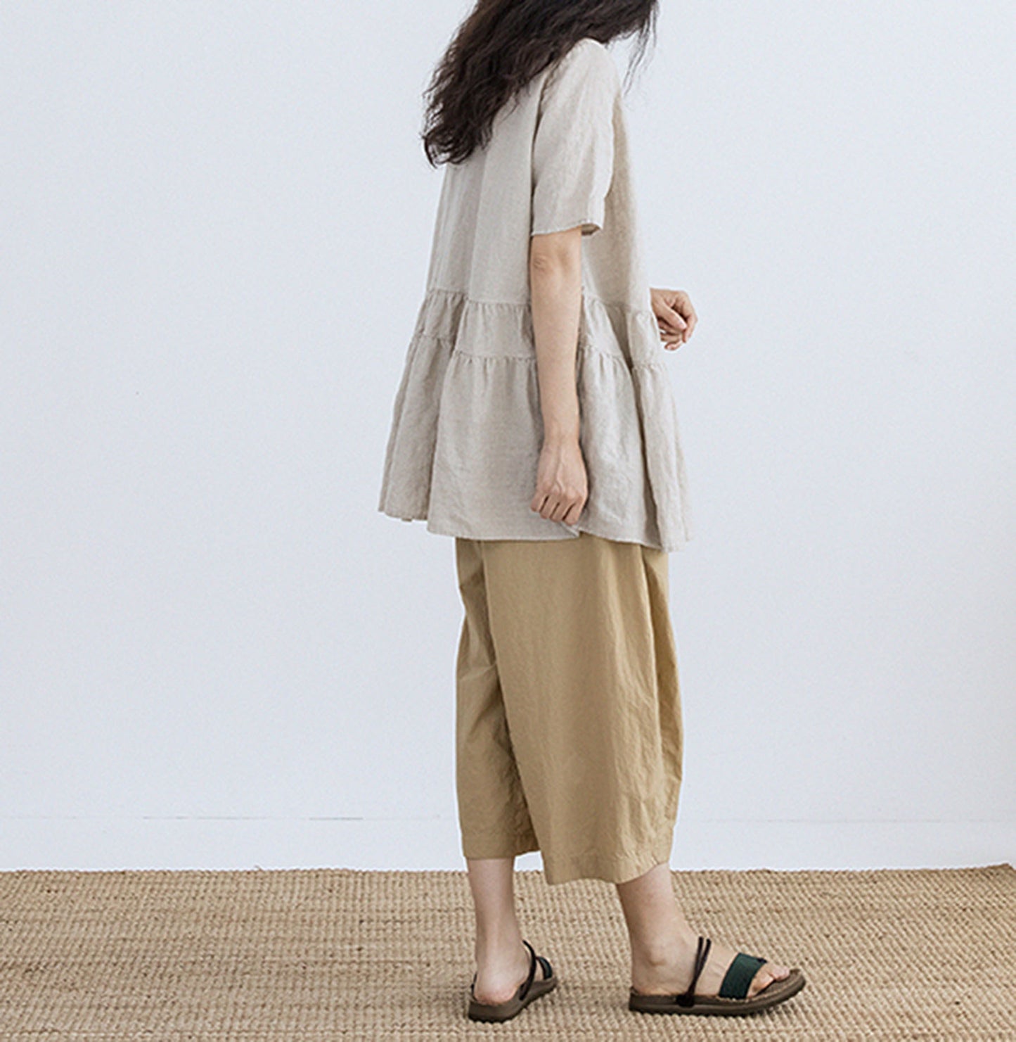 edoa Washed Linen Peplum Shirt