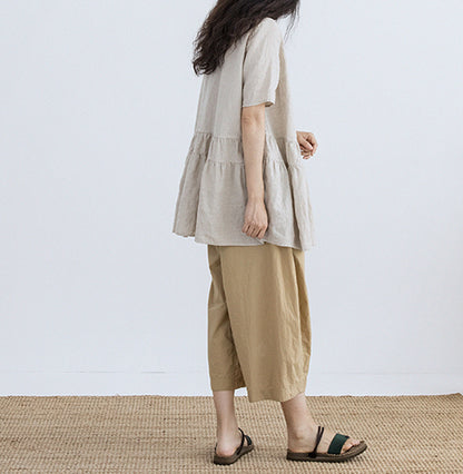 edoa Washed Linen Peplum Shirt