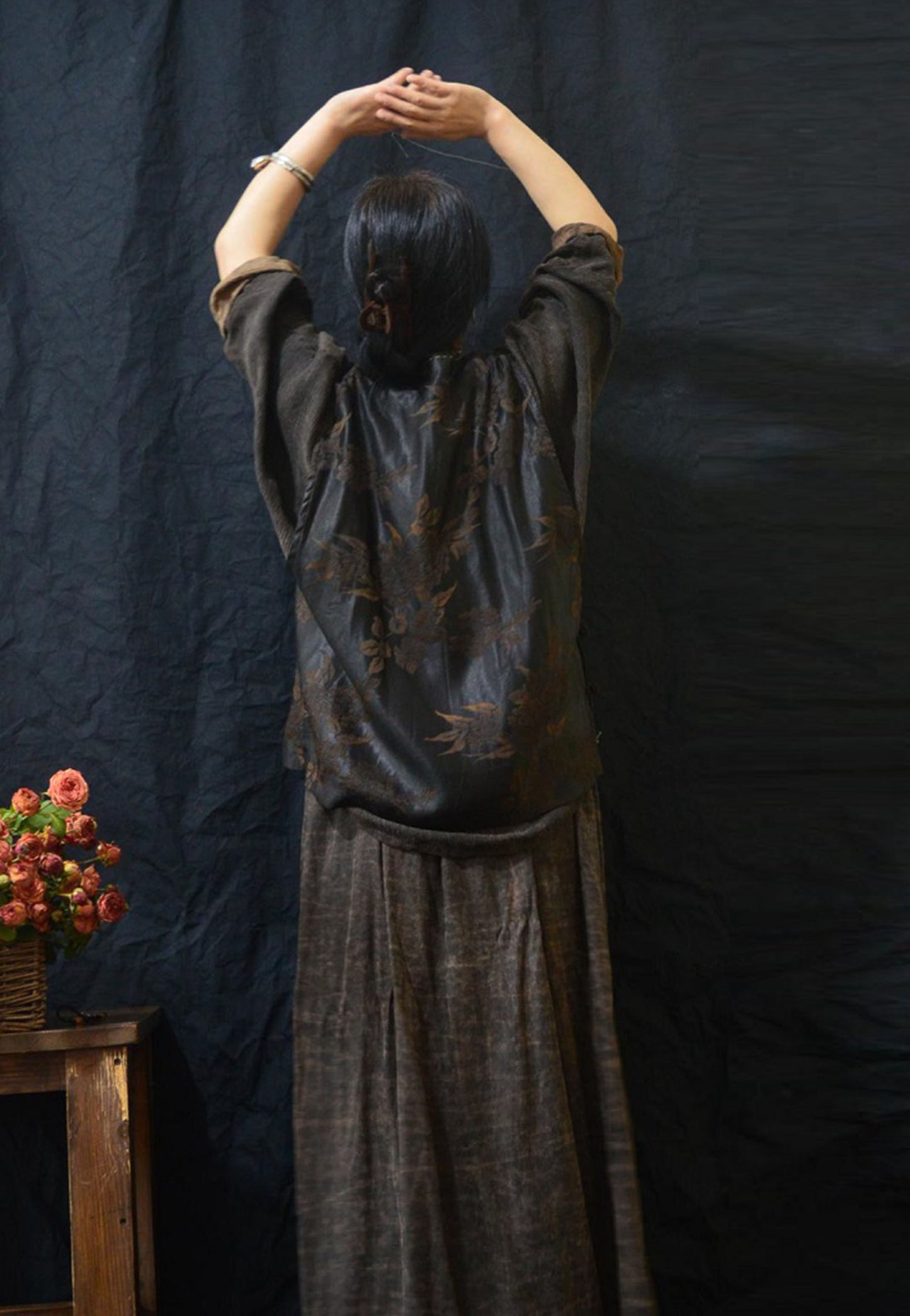 edoa Mud Silk Rayon Blend Jacquard Chinese Vest