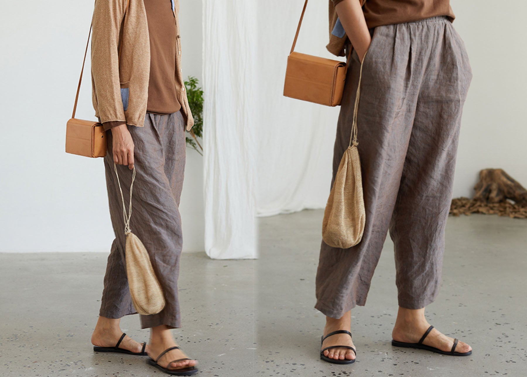 edoa Yarn Dyed Linen Wide-leg Pants