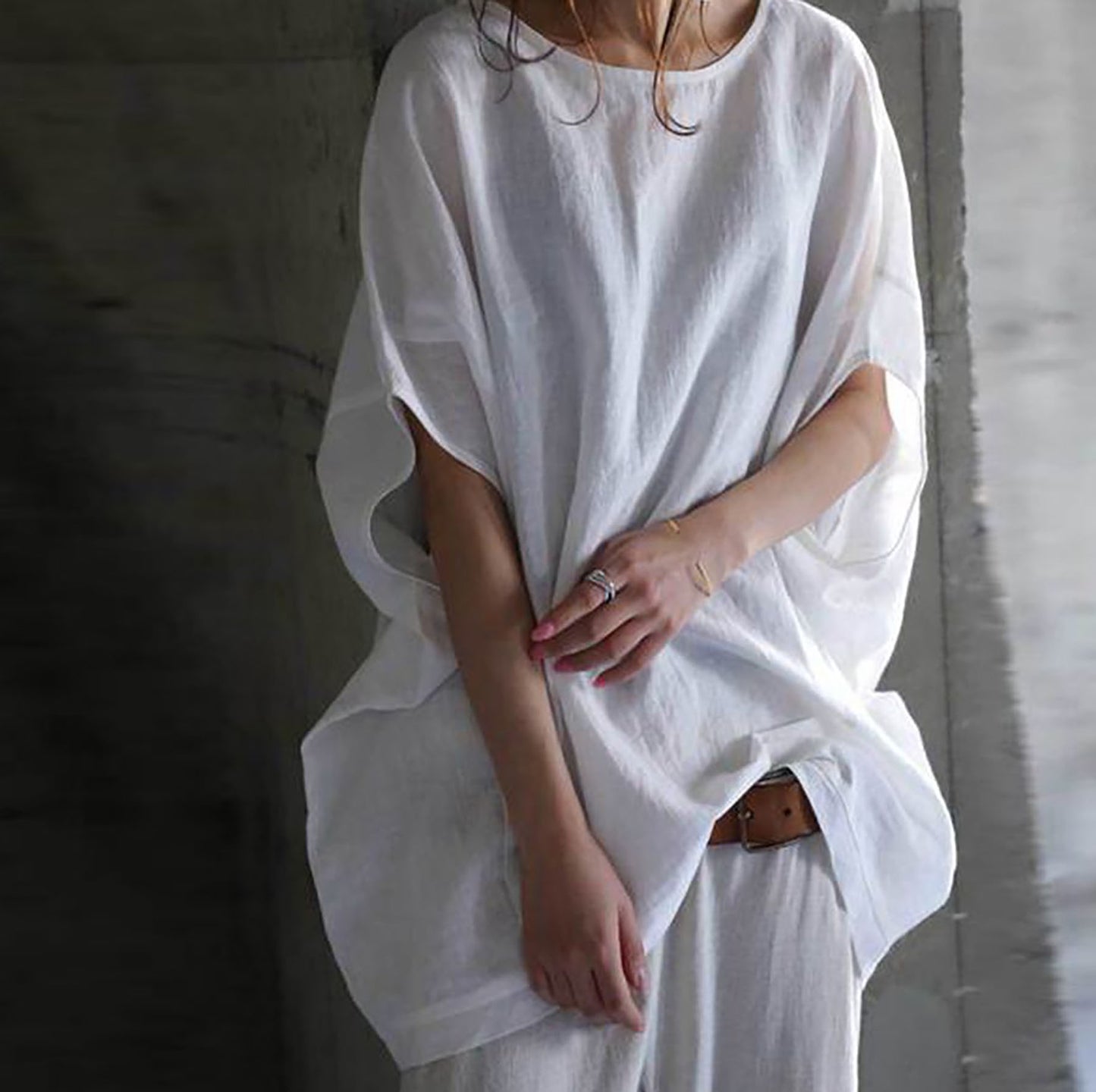 edoa Oversized Minimalist Linen Blouse