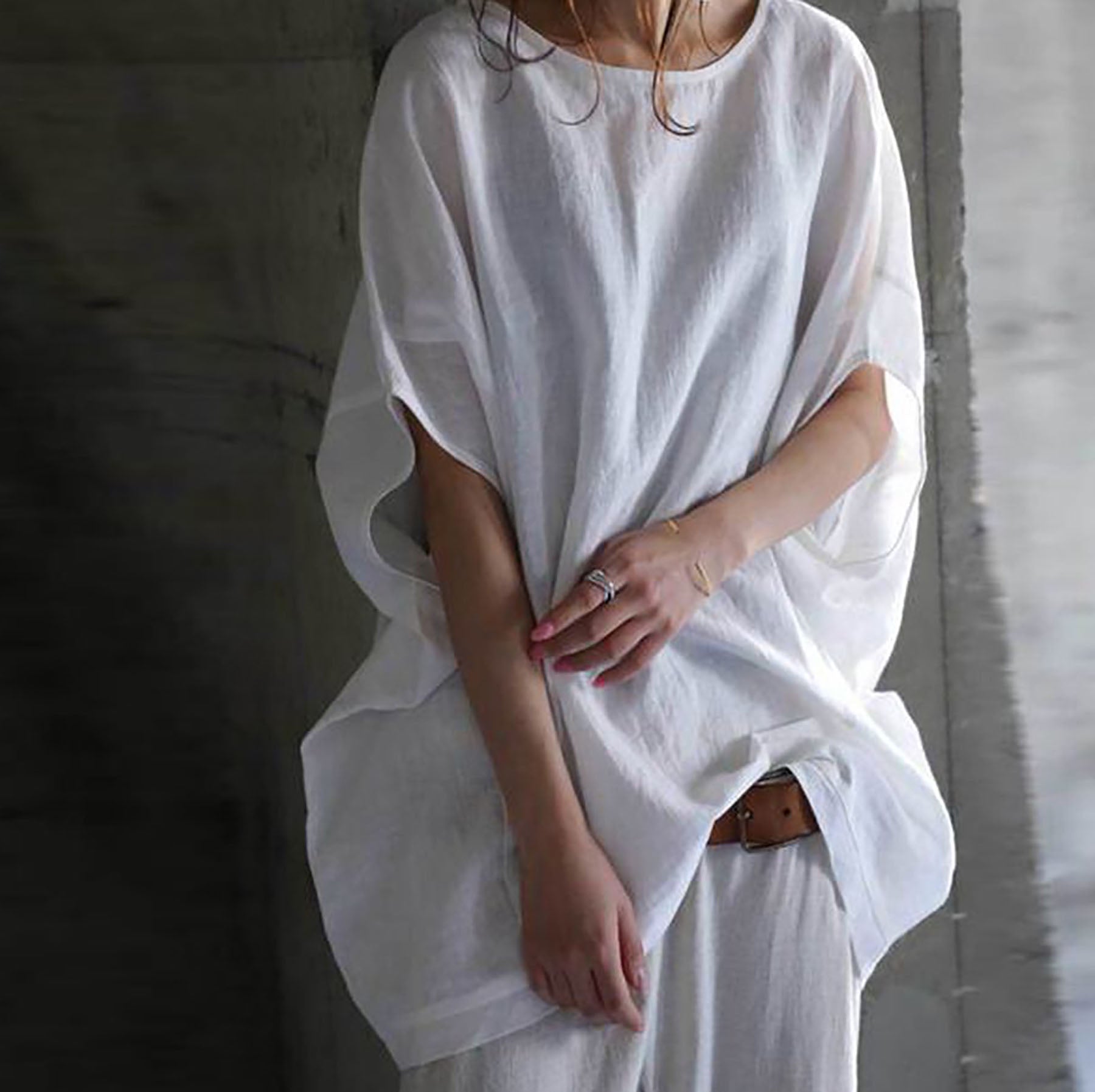 edoa Oversized Minimalist Linen Blouse