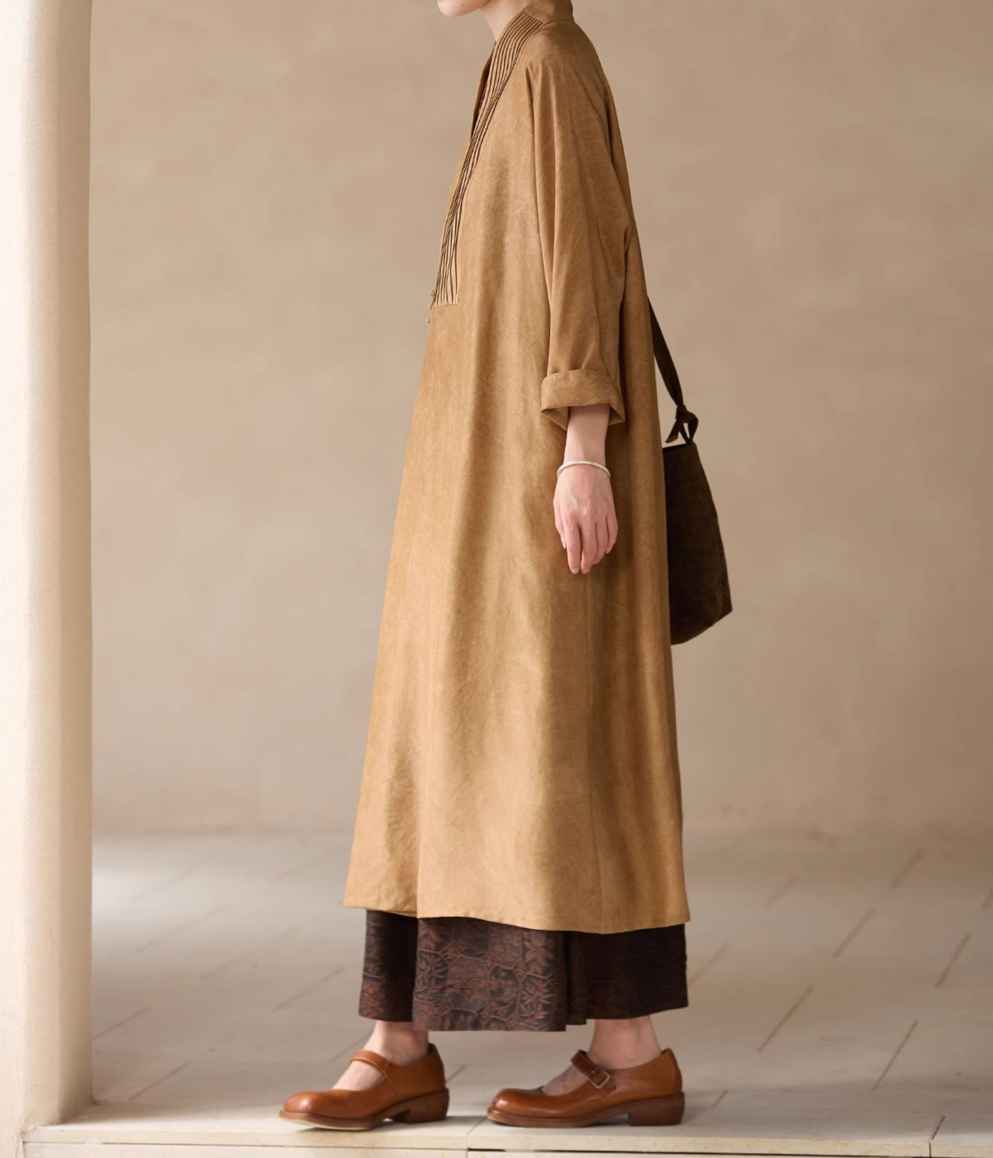 edoa Distressed Plant Dye Silk Charmeuse Coat