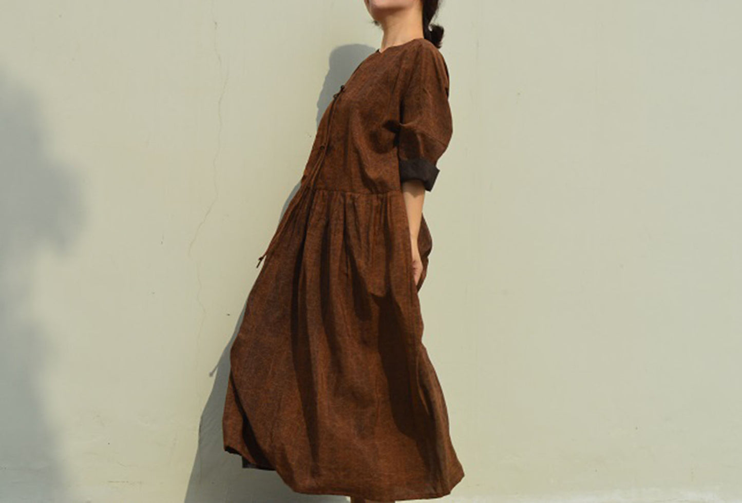 edoa Minimalist Cracked Mud Silk Dress 