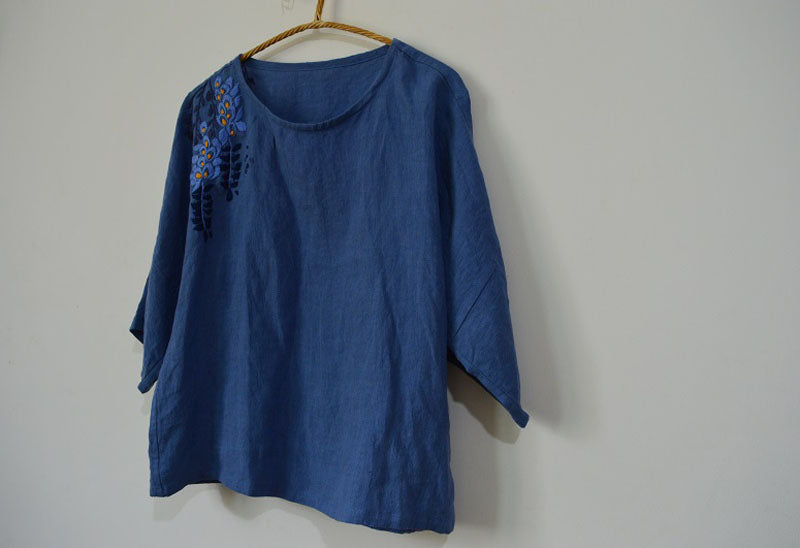 Blue Washed Linen Summer Shirt to0192 A055