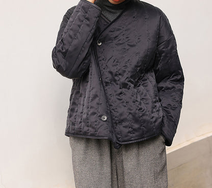 edoa Collarless Mulberry Silk Padded Overshirt