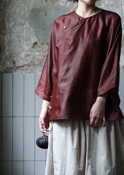 edoa Mud Silk 3/4 Sleeve Chinese Shirt