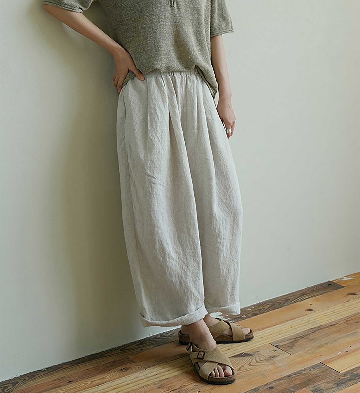 edoa Super Loose Flax Linen Tapered Pants