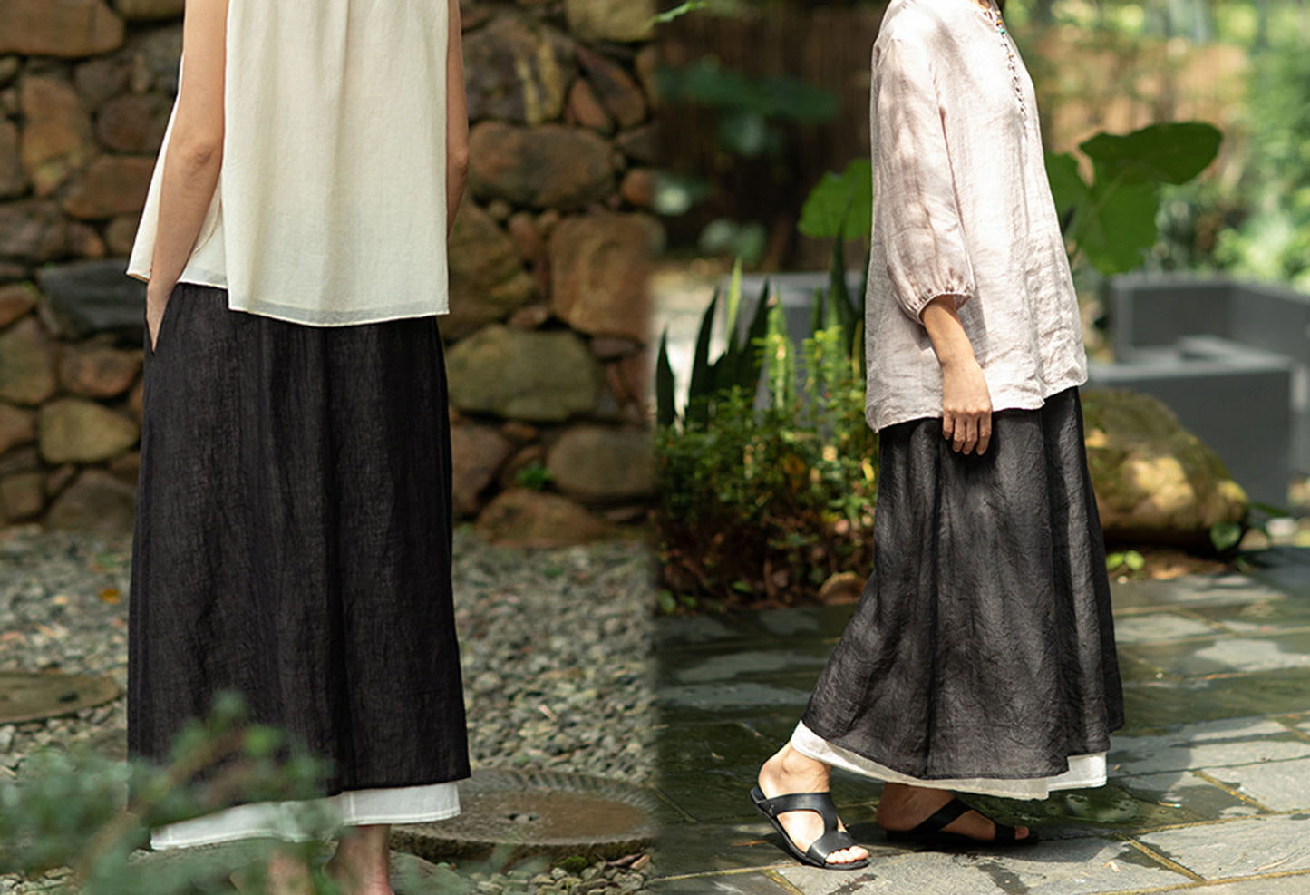 edoa Double Layers Linen Skirt