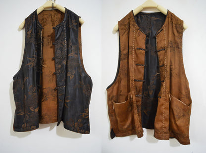 Reversible Mud Silk Rayon Blend Jacquard Chinese Vest to0089 A807