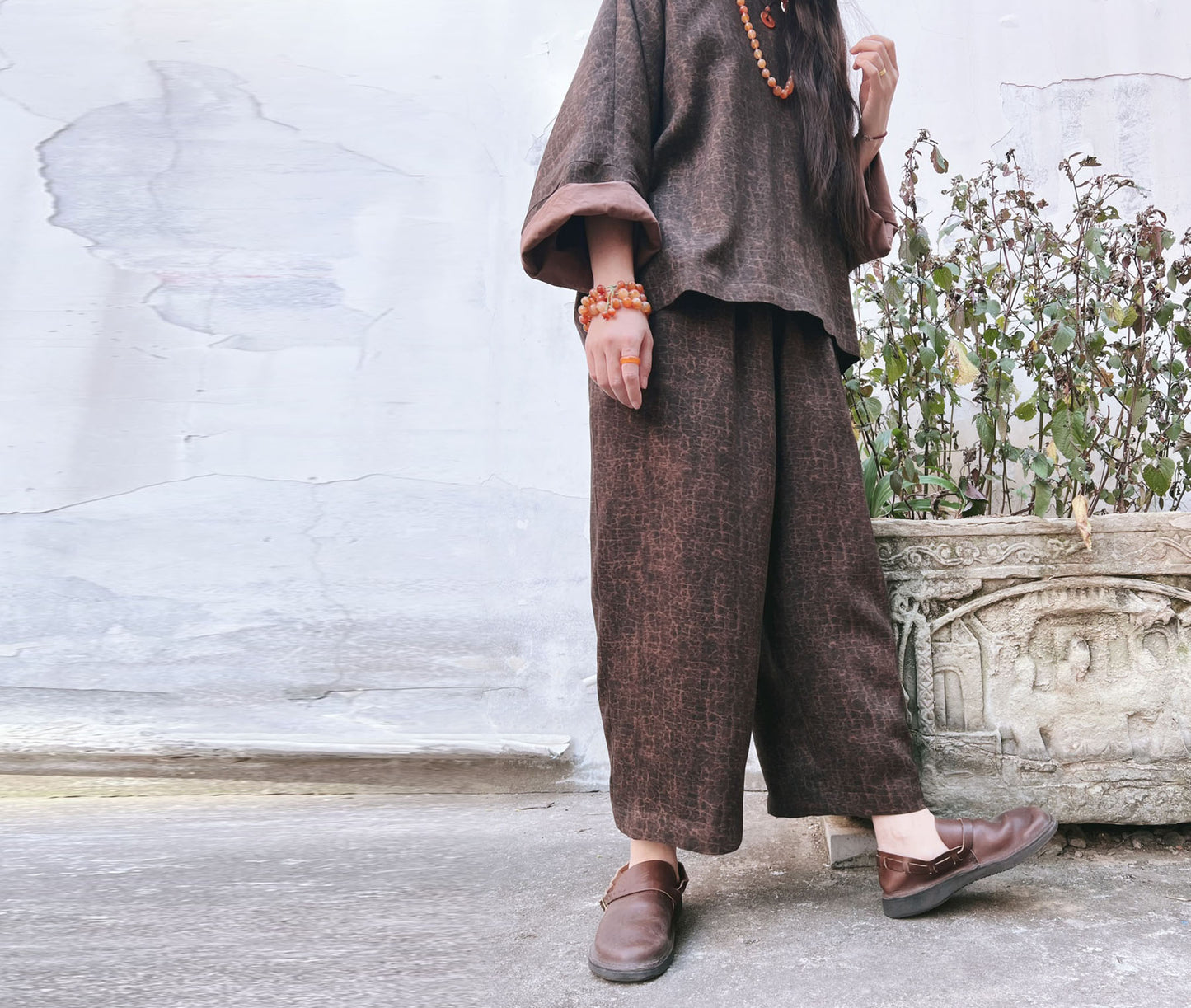 edoa Cracked Mud Silk Set Indluding Top