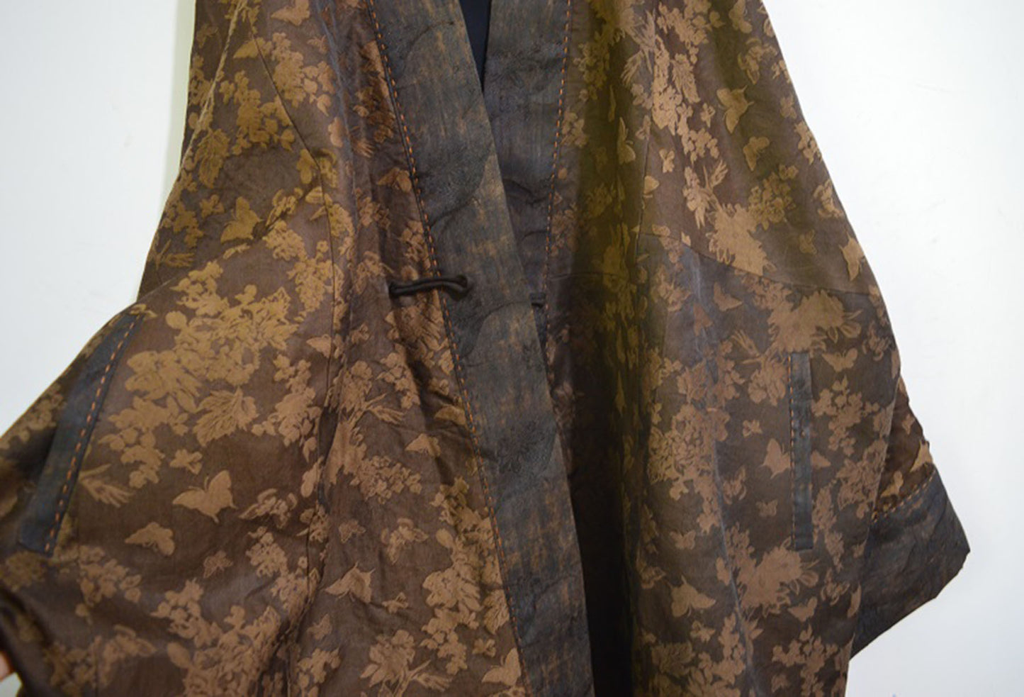 Plant Dyed Silk Wool Blend Jacquard  Coat co0164 A959