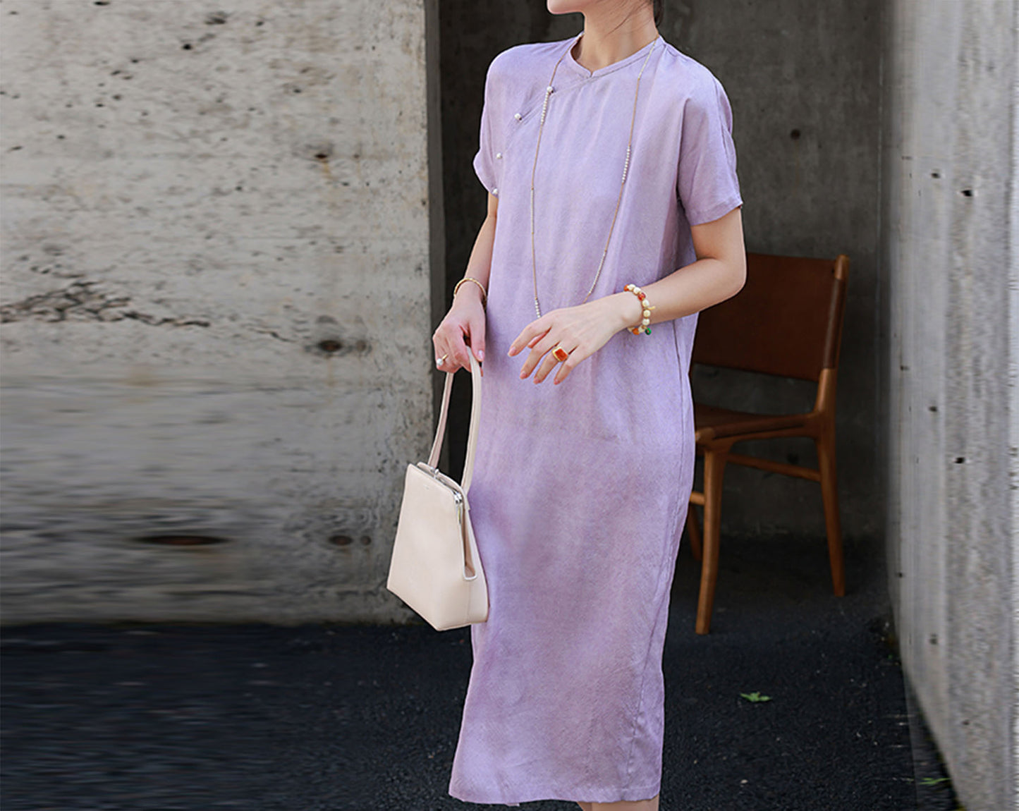 edoa Distressed Tussah Silk Qipao