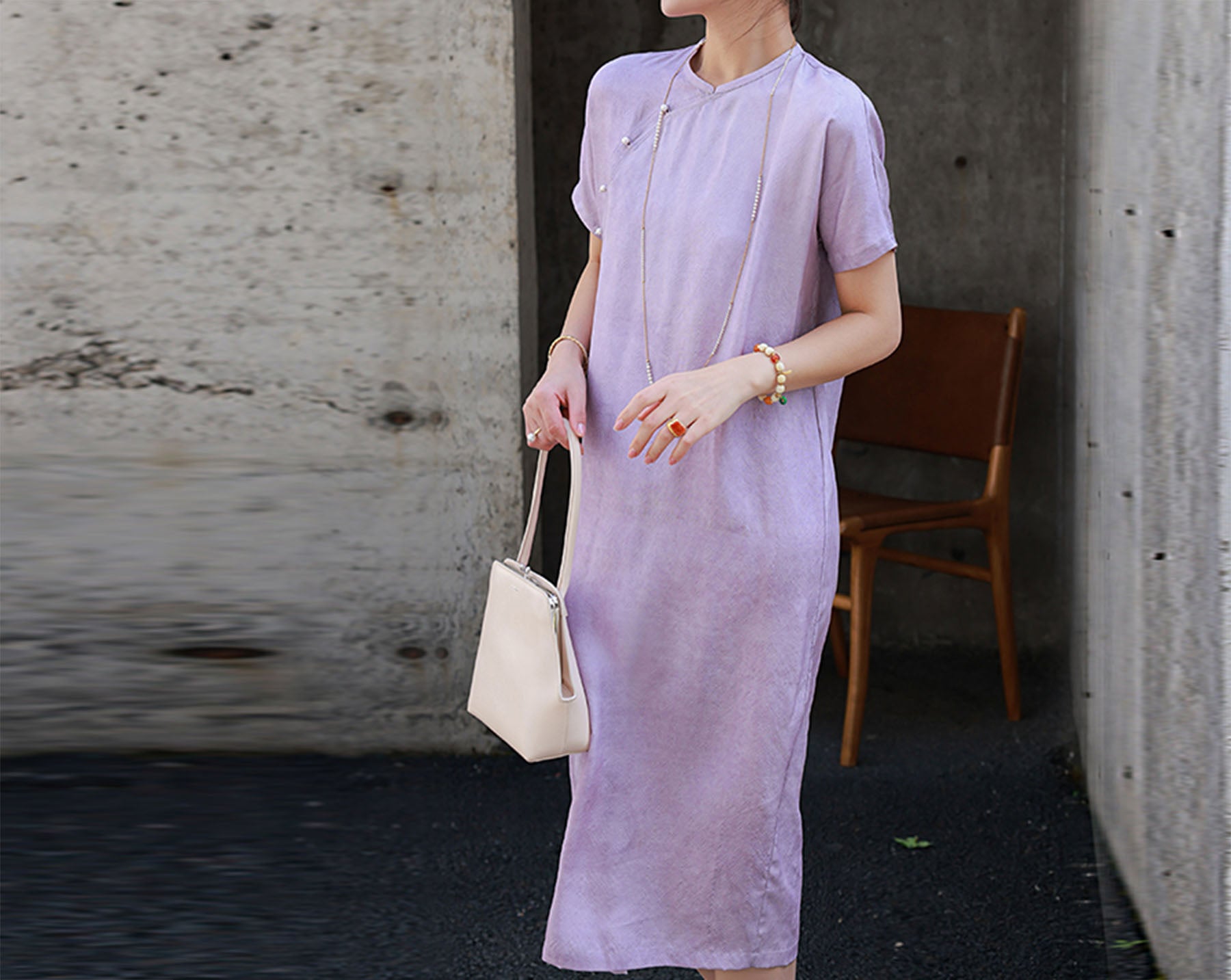 edoa Distressed Tussah Silk Qipao