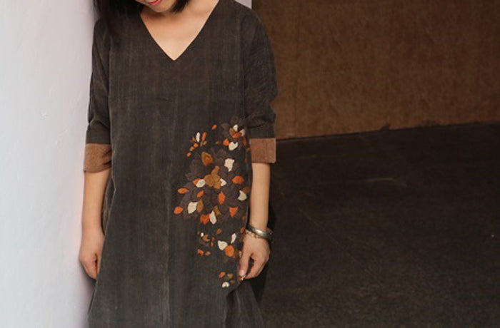 edoa Hand Embroidered Mud Silk Dress