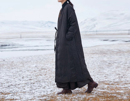 edoa Mud Silk Spun Hanfu Goose Down Coat with Hand Embroidery