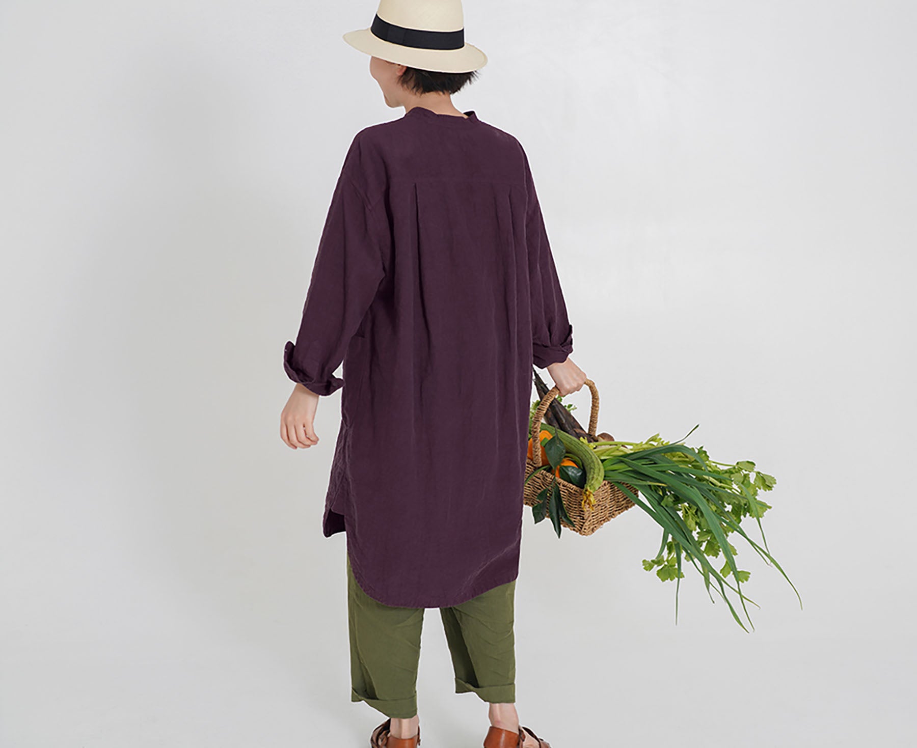 edoa Half-Button Folklore Linen Shirting Tunic
