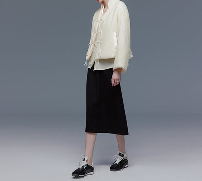 edoa Silk Velvet Quilted Crop Jacket