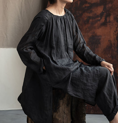 edoa Washed Ramie Gauze Gathered Tunic