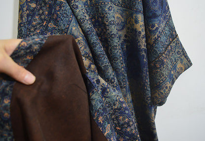 edoa Loose Fitting Printed Mud Silk V-neck Chinese Tunic