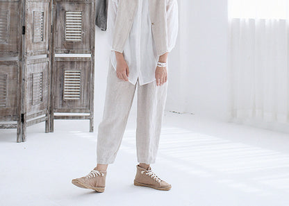 edoa Flax Linen Pants with Pintuck at Waist 