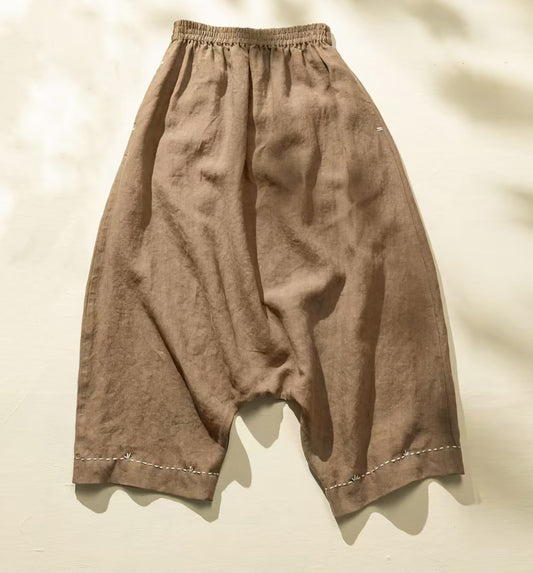 edoa Loose Drop Crotch Linen Harem Pants