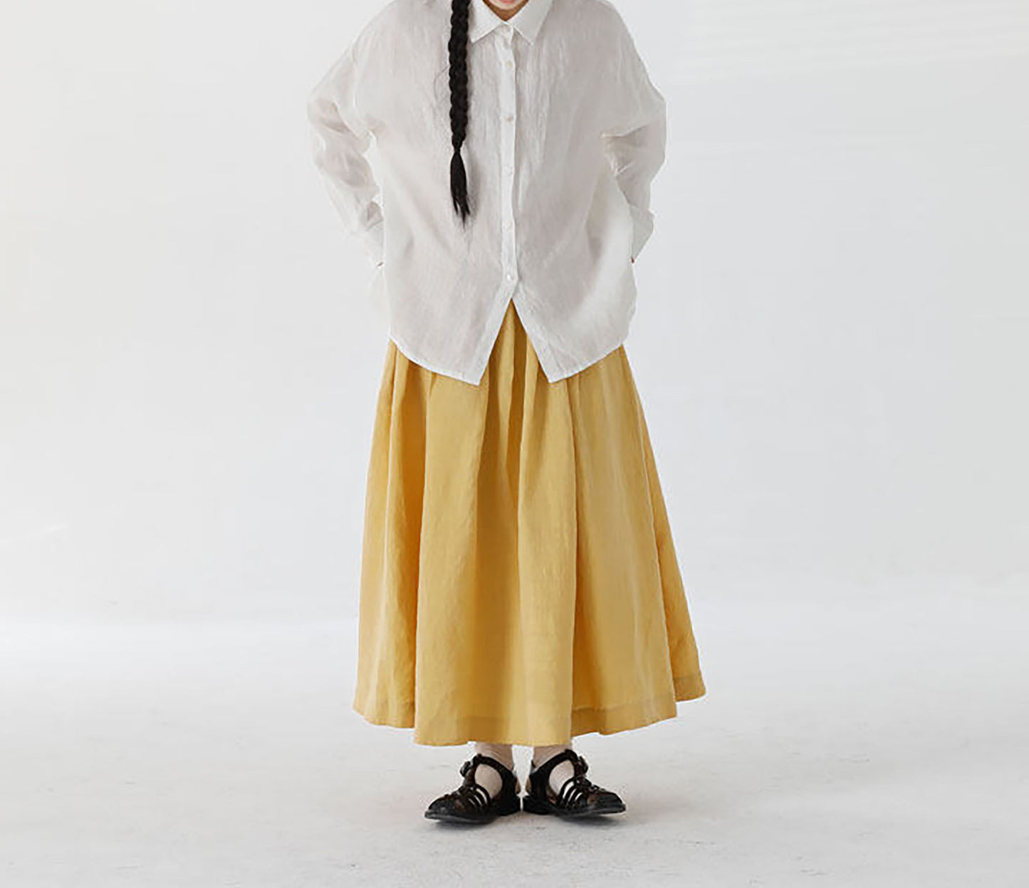 edoa A Line Elastic Waist Linen Skirt