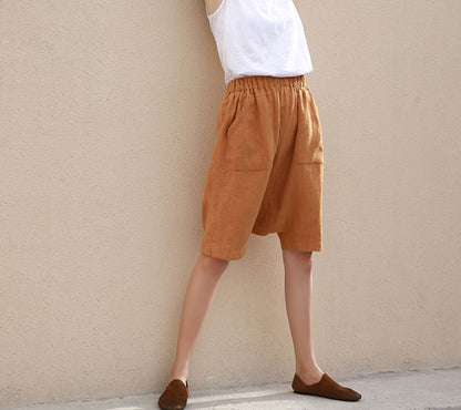 edoa Loose Drop Crotch Linen Harem Pants