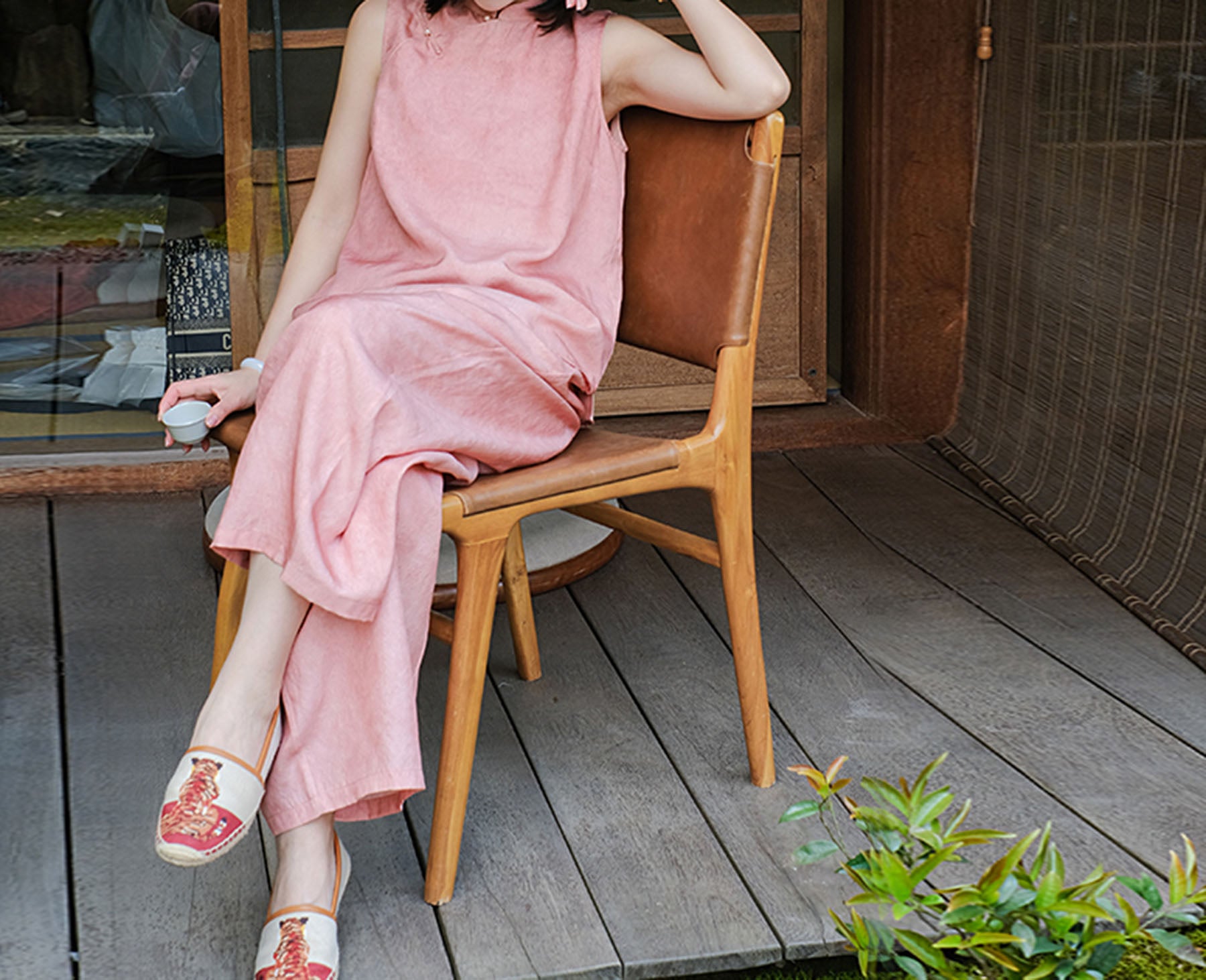 edoa Distressed Plant Dyed Tussah Silk Qipao