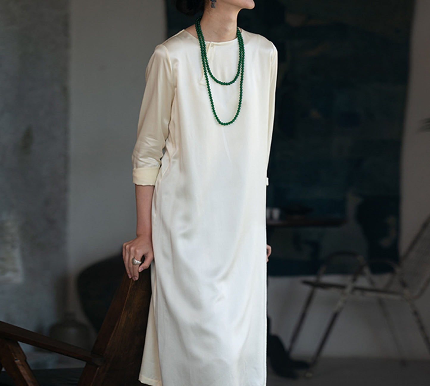 edoa Silk Charmeuse High Slit Tunic