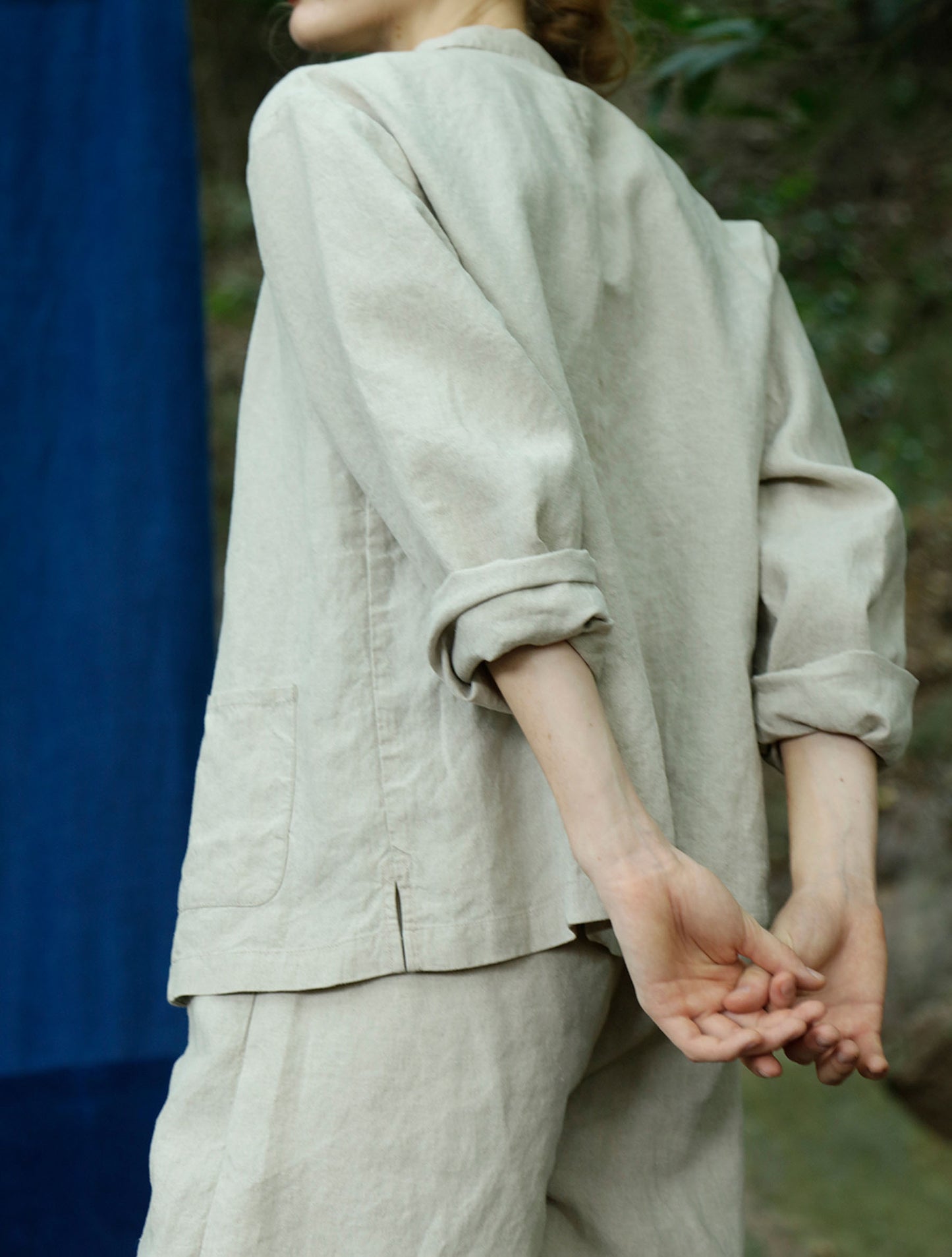 edoa Modified Flax Linen 80s Chinese Blazer
