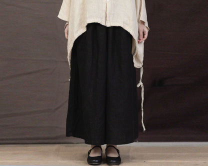 edoa Linen Wide Leg Culotte Pants