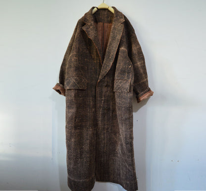 edoa Heavy Weight Distressed Mud Tussah Silk Coat
