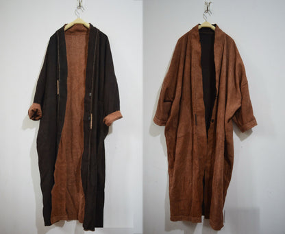edoa Reversible Mud Tussah Silk Cardigan Coat