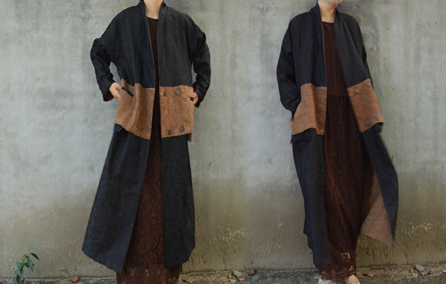 edoa Reversible Double Layer Mud Silk Linen blend Coat 