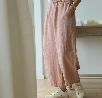 edoa Washed Linen Pink Boyfriend Pants