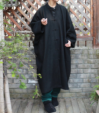 edoa Black Loop-Yarns Wool Oversized Coat