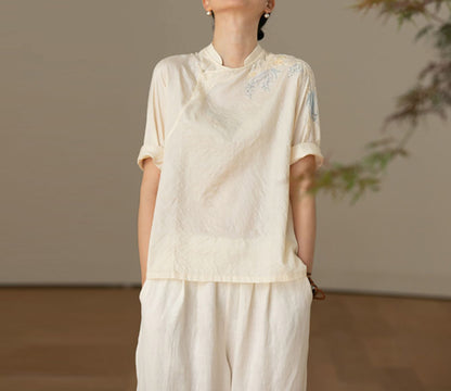 edoa Tussah Silk Hand Embroidery Chinese Blouse
