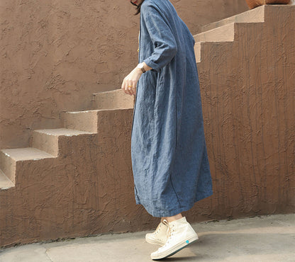 edoa Yarn Dyed Linen Dress with Pintucks 