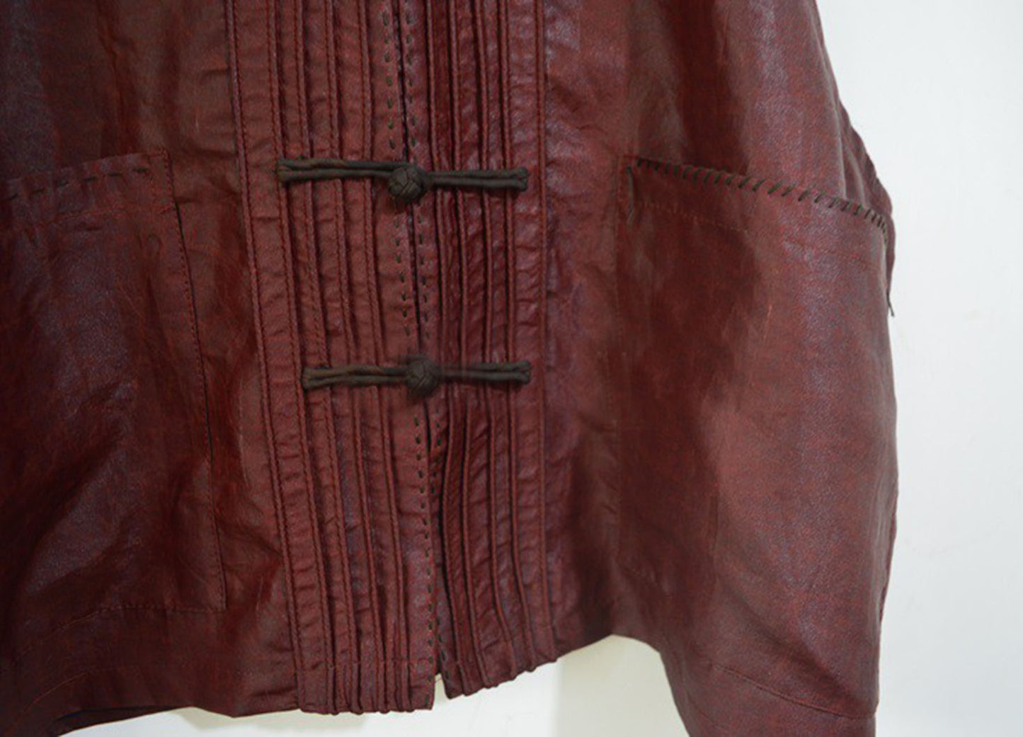 edoa Pintucked Mud Silk Chinese Vest with piping