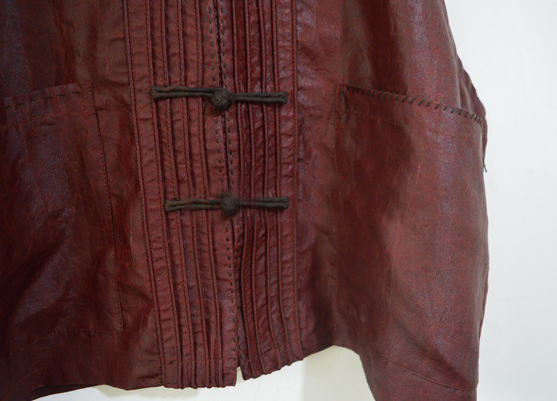 edoa Pintucked Mud Silk Chinese Vest with piping