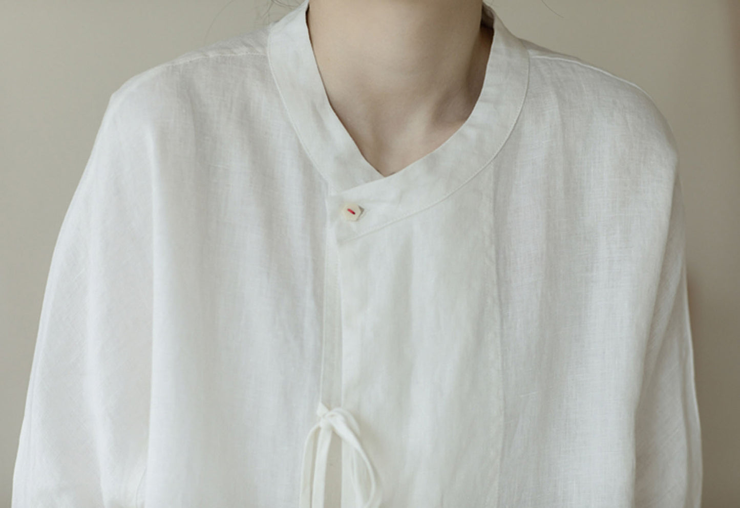 edoa Off White Linen Tie Blouse