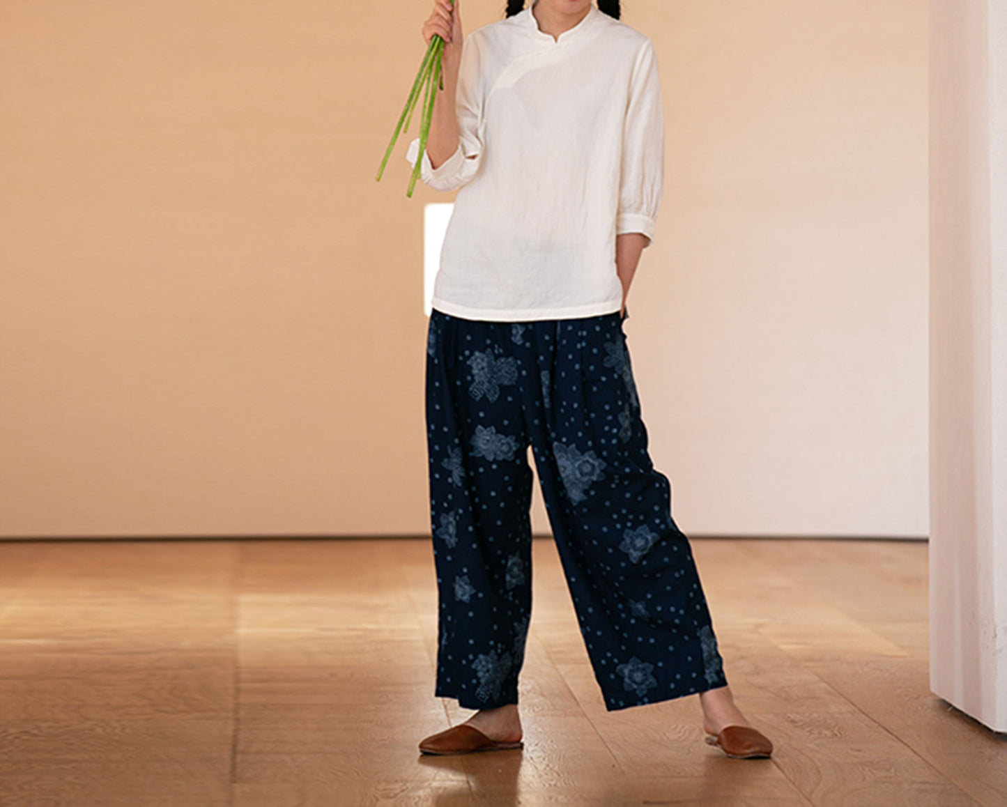edoa Washed Linen Modified Qipao Top