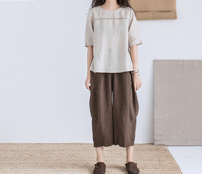 edoa Flax Linen Half Sleeve T-shirt